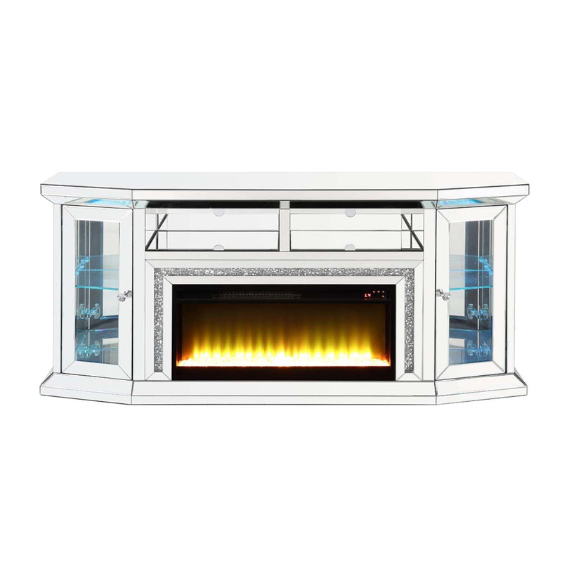 Noralie  67" TV Stand w/Fireplace & Led, Mirrored & Faux Diamonds Acme