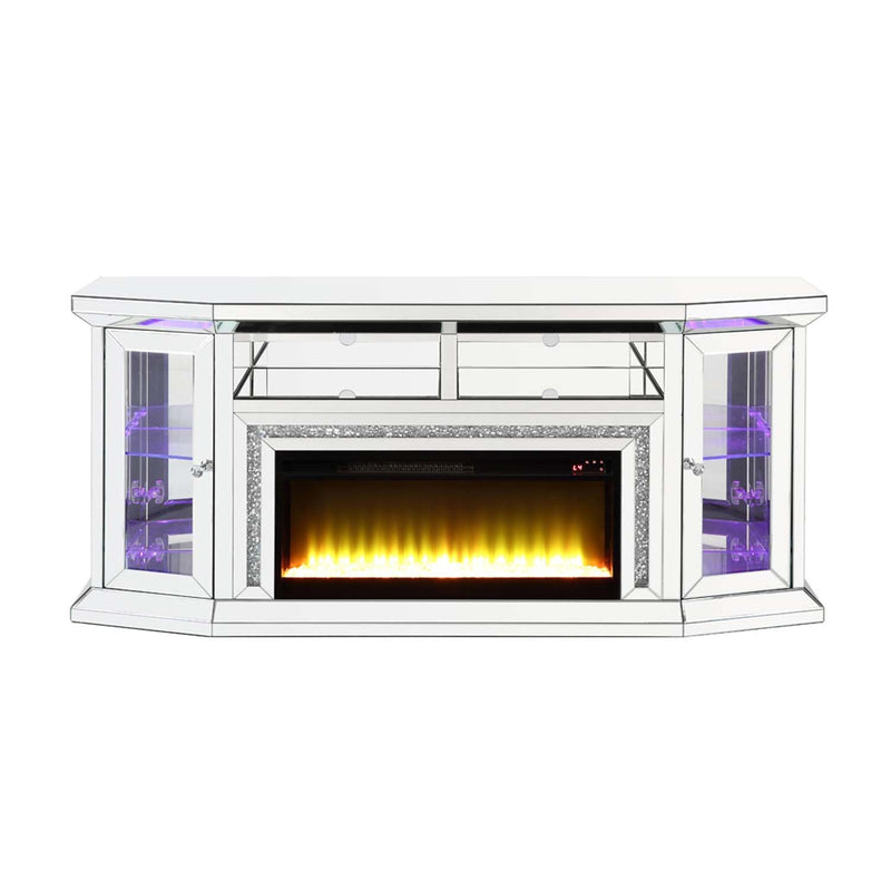Noralie  67" TV Stand w/Fireplace & Led, Mirrored & Faux Diamonds Acme