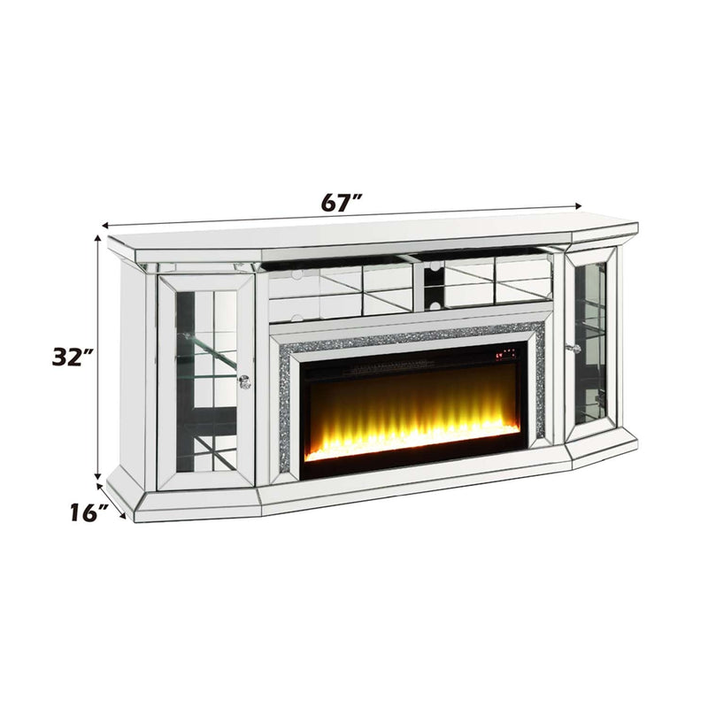 Noralie  67" TV Stand w/Fireplace & Led, Mirrored & Faux Diamonds Acme