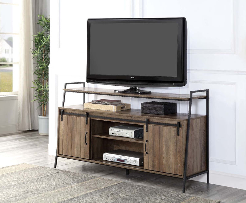 Rashawn  60" TV Stand, Rustic Oak & Black Finish Acme