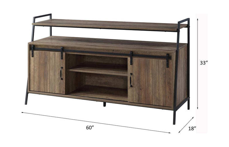 Rashawn  60" TV Stand, Rustic Oak & Black Finish Acme