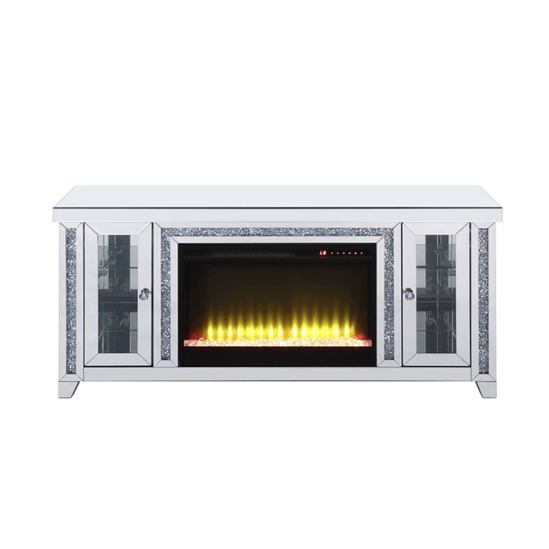 Noralie  59" TV Stand w/Fireplace & Led, Mirrored & Faux Diamonds Acme