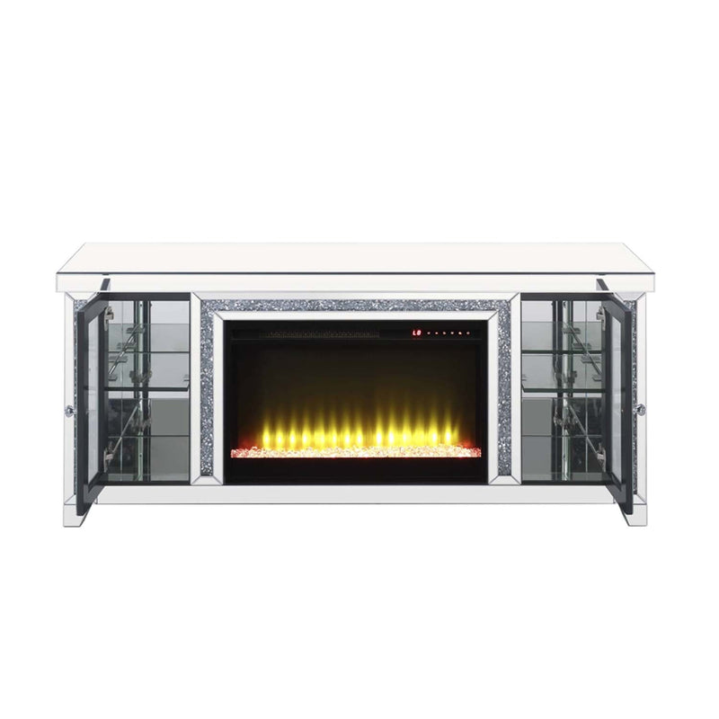 Noralie  59" TV Stand w/Fireplace & Led, Mirrored & Faux Diamonds Acme