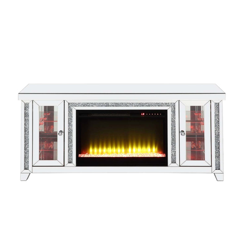 Noralie  59" TV Stand w/Fireplace & Led, Mirrored & Faux Diamonds Acme