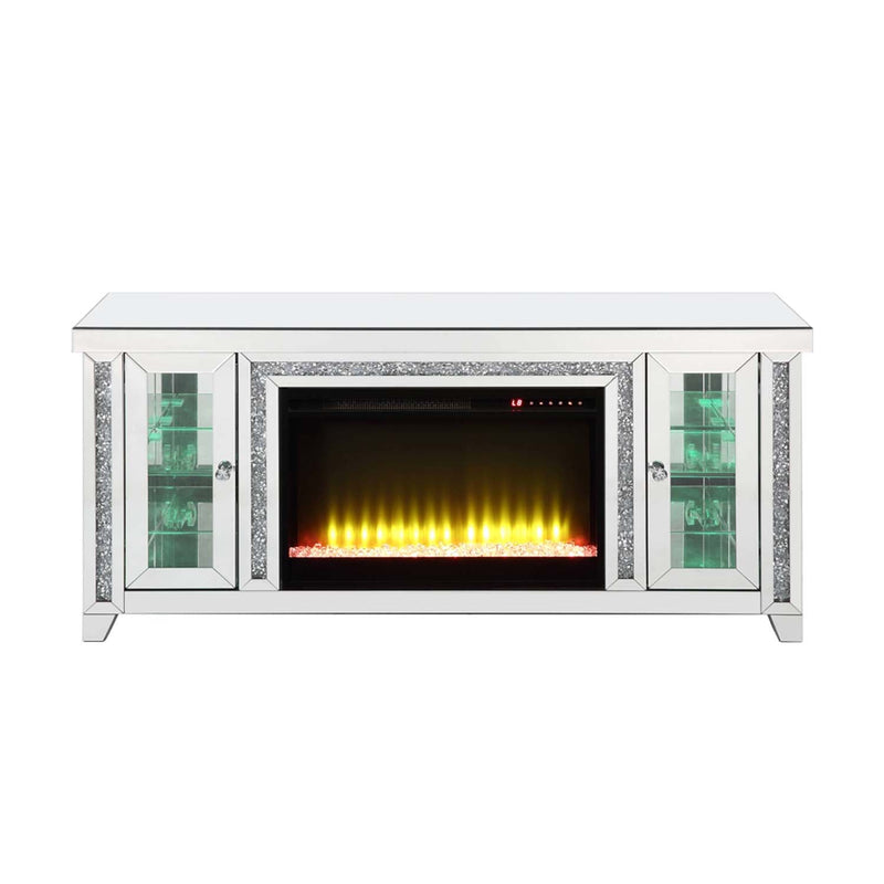 Noralie  59" TV Stand w/Fireplace & Led, Mirrored & Faux Diamonds Acme