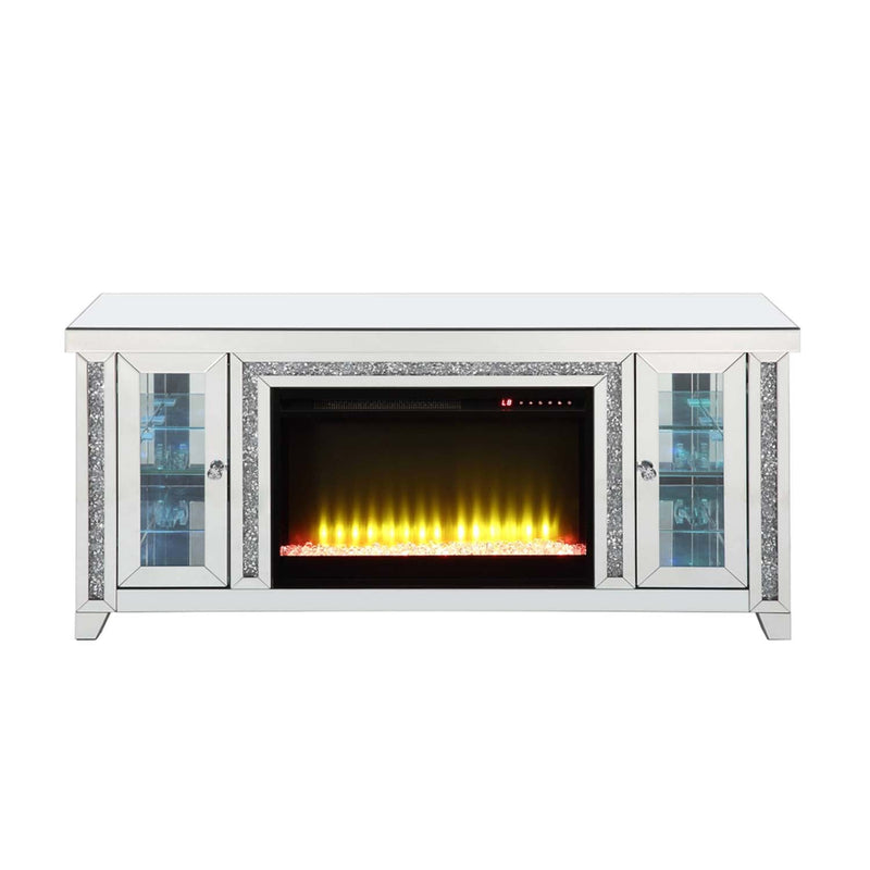 Noralie  59" TV Stand w/Fireplace & Led, Mirrored & Faux Diamonds Acme