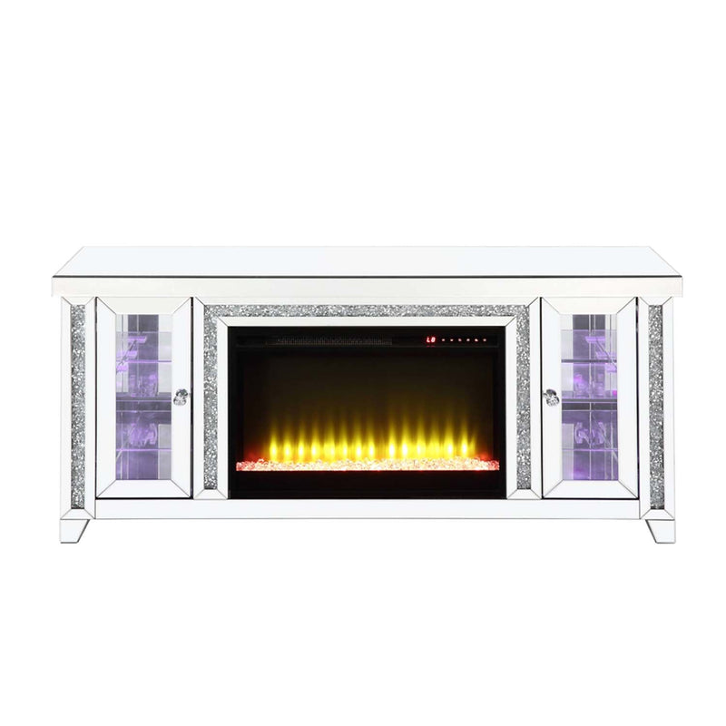 Noralie  59" TV Stand w/Fireplace & Led, Mirrored & Faux Diamonds Acme