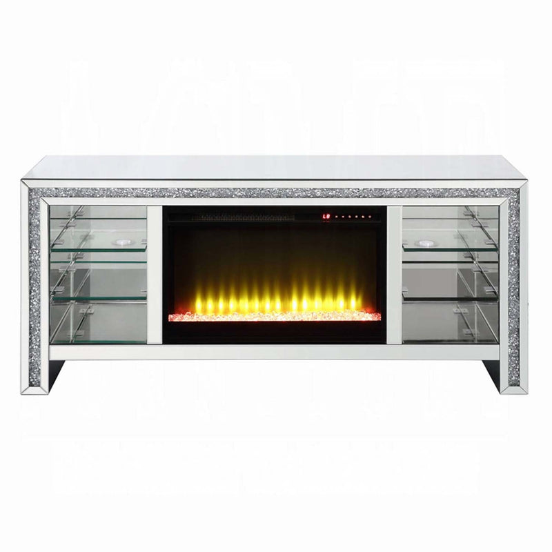 Noralie  59" TV Stand w/Fireplace & Led, Mirrored & Faux Diamonds Acme