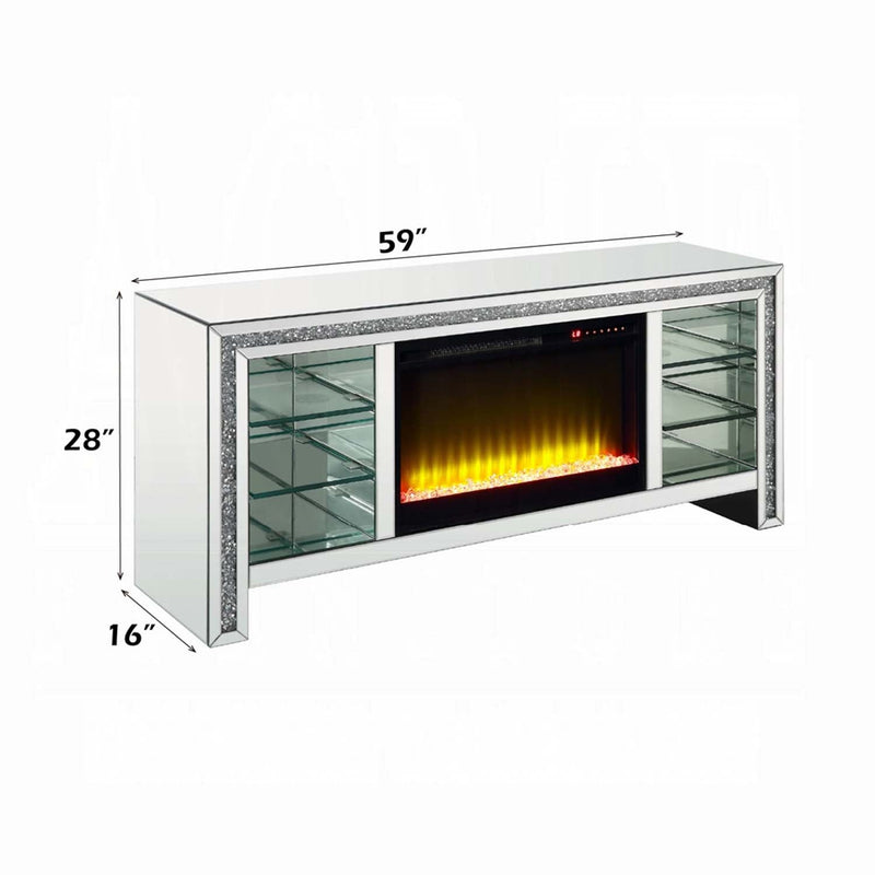 Noralie  59" TV Stand w/Fireplace & Led, Mirrored & Faux Diamonds Acme