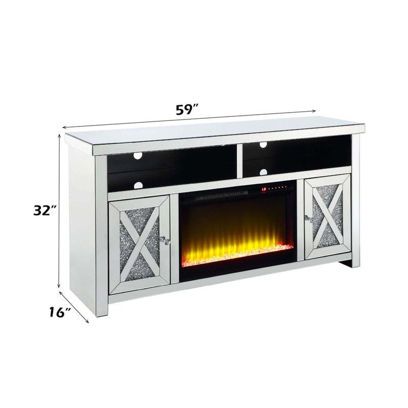 Noralie  59" TV Stand w/Fireplace, Mirrored & Faux Diamonds Acme