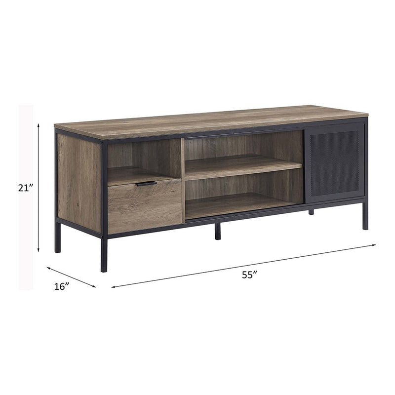 Nantan  55" TV Stand, Rustic Oak & Black Finish Acme