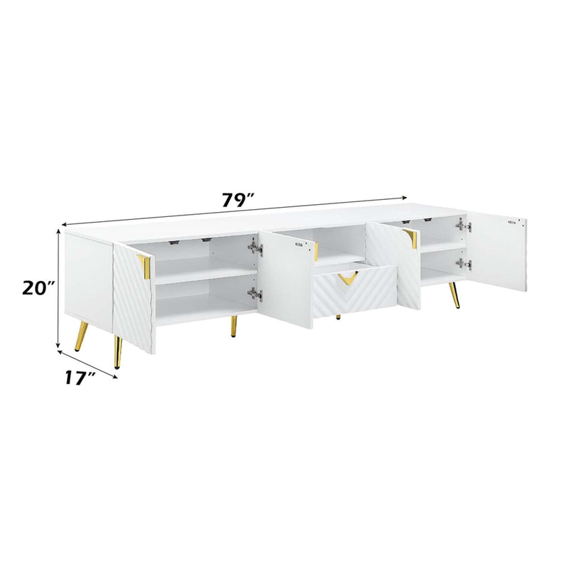Gaines  79" TV Stand, White High Gloss Finish Acme