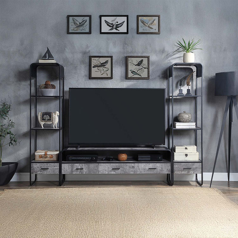 Raziela  60" TV Stand, Concrete Gray & Black Finish Acme