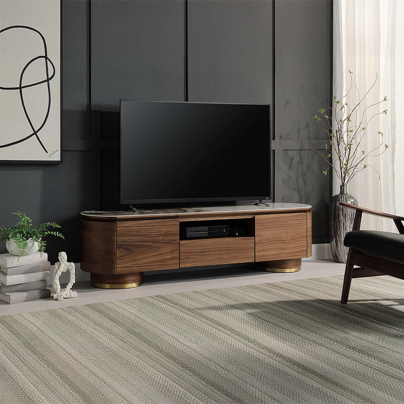 Willene  71" TV Stand, Ceramic Top & Walnut Finish Acme