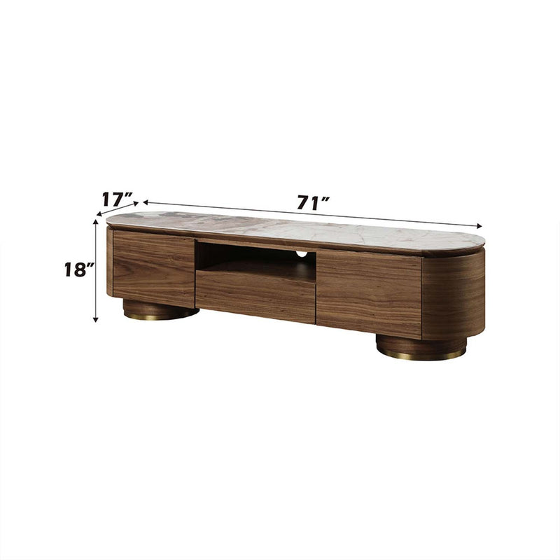 Willene  71" TV Stand, Ceramic Top & Walnut Finish Acme