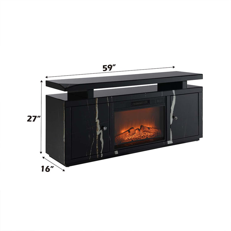 Drisana  59" TV Stand w/Fireplace, Black Mirrored Finish Acme