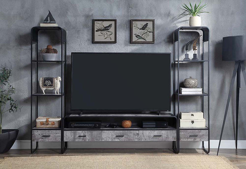 Raziela TV Stand Side Pier, Concrete Gray & Black Finish Acme