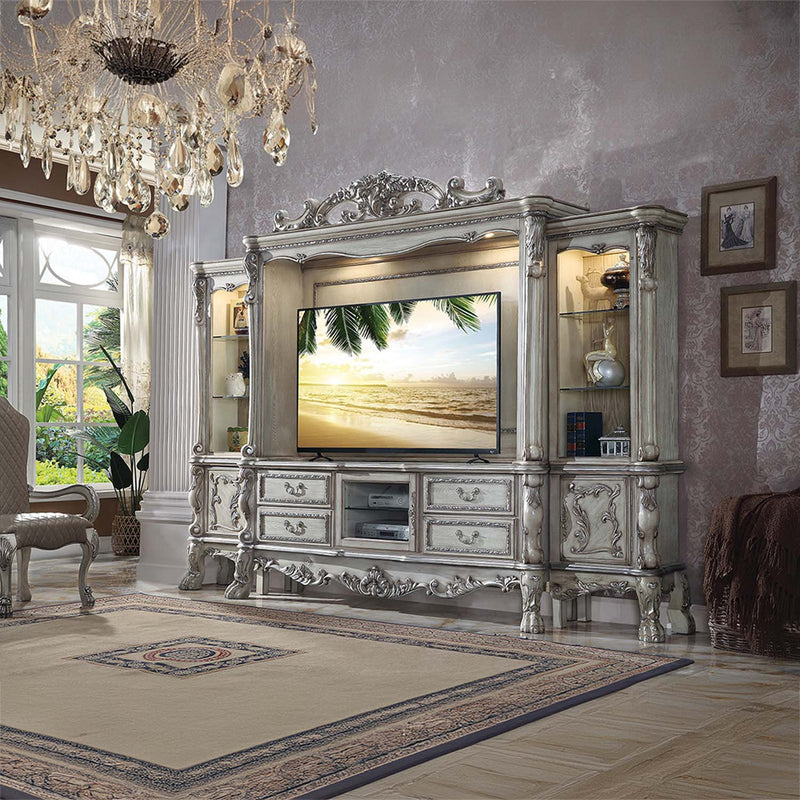 Dresden Entertainment Center, Vintage Bone White Finish Acme