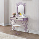 Priya II Vanity Set w/Stool, White & Light Faux Leather rple Finish Acme