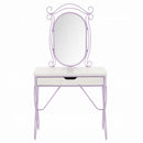 Priya II Vanity Set w/Stool, White & Light Faux Leather rple Finish Acme