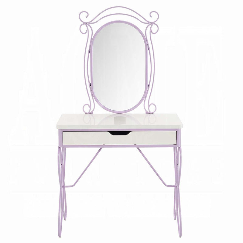 Priya II Vanity Set w/Stool, White & Light Faux Leather rple Finish Acme