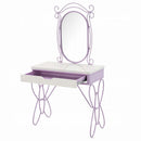 Priya II Vanity Set w/Stool, White & Light Faux Leather rple Finish Acme