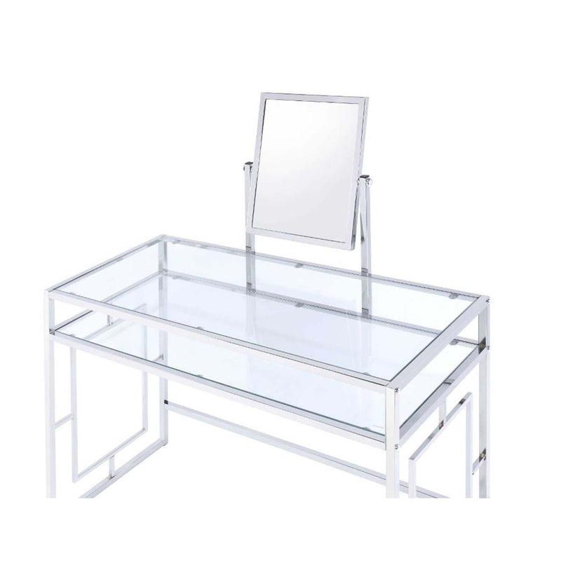 Carenze II Vanity Set w/Stool, White Faux Fur & Chrome Finish Acme