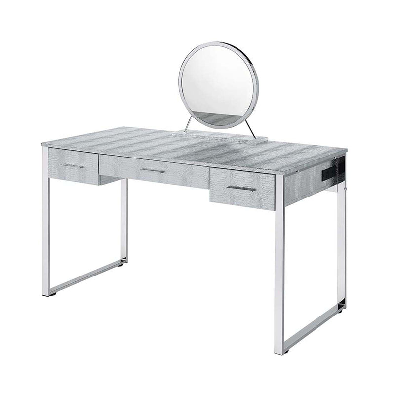 Myles Vanity Set w/Stool, Antique White & Chrome Finish Acme