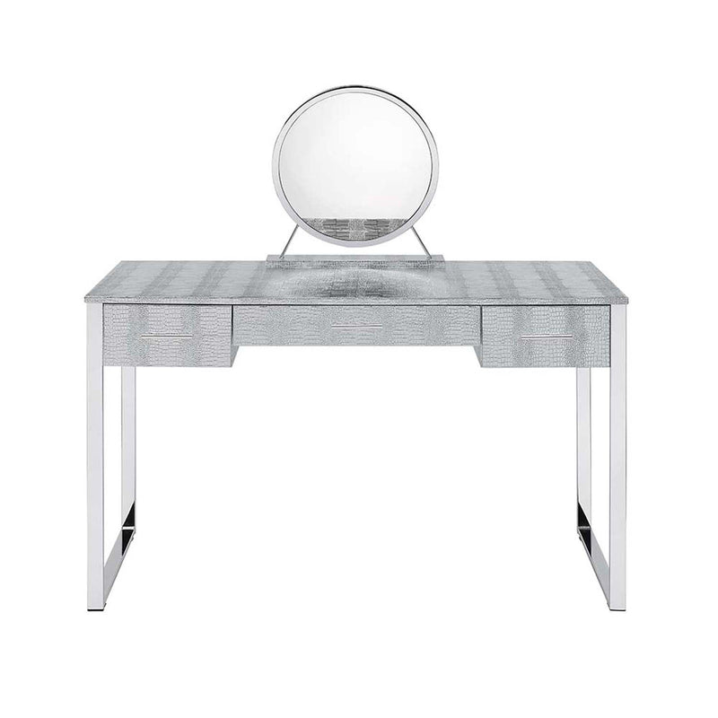 Myles Vanity Set w/Stool, Antique White & Chrome Finish Acme