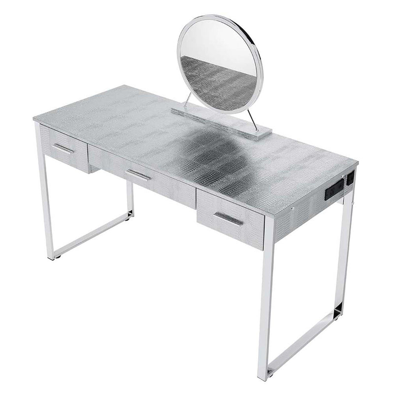 Myles Vanity Set w/Stool, Antique White & Chrome Finish Acme