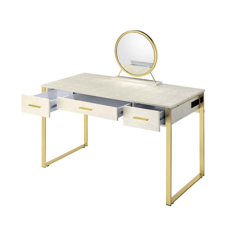 Myles Vanity Set w/Stool, Antique White & Champagne Finish Acme