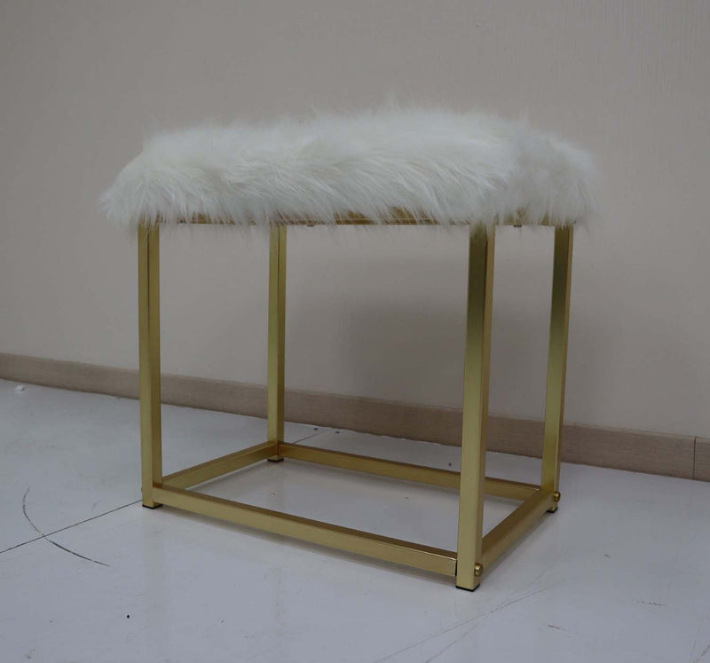 Adao Vanity Mirror & Stool, Faux Fur, Mirror, Black & Brass Finish Acme