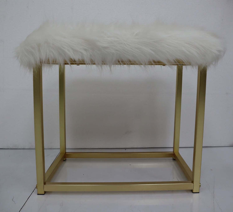 Adao Vanity Mirror & Stool, Faux Fur, Mirror, Black & Brass Finish Acme