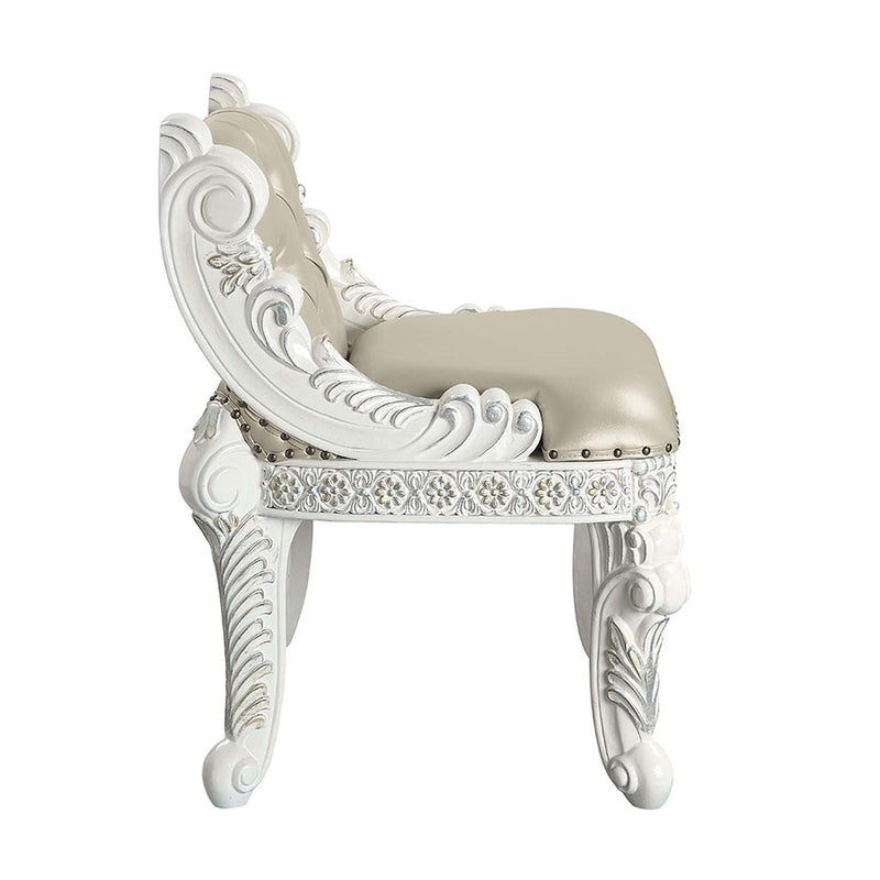 Vanaheim Vanity Stool, Beige Faux Leather & Antique White Finish Acme