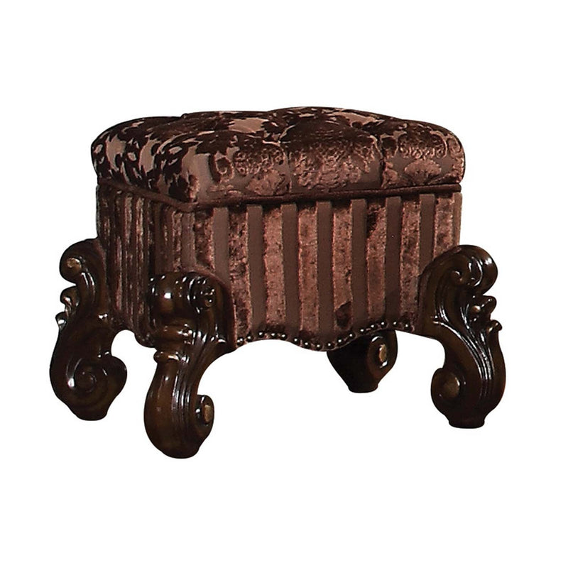 Versailles Vanity Stool, Fabric & Cherry Oak Finish Acme