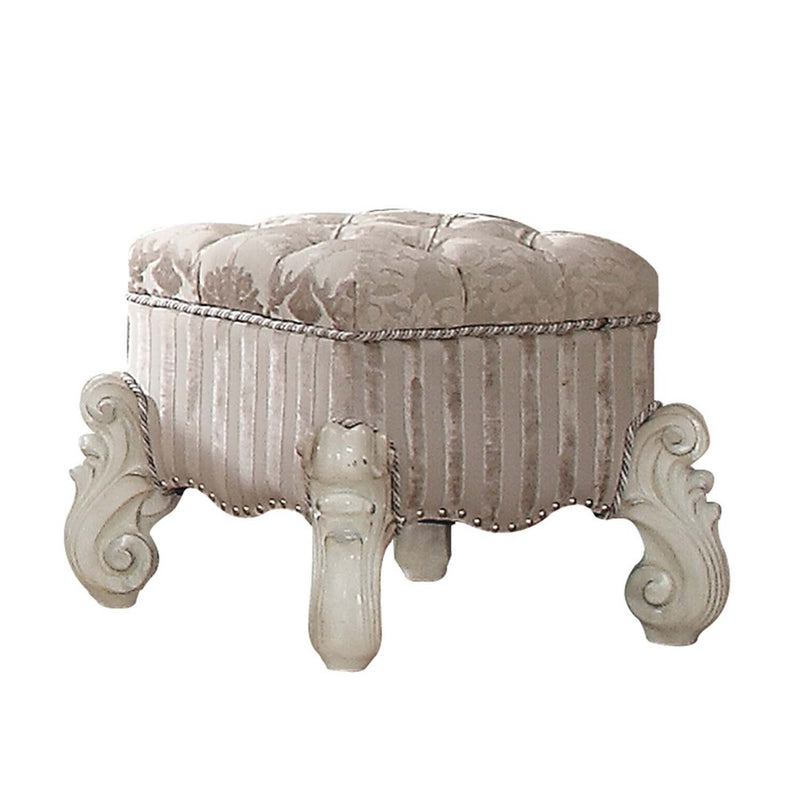 Versailles Vanity Stool, Ivory Fabric & Bone White Finish Acme