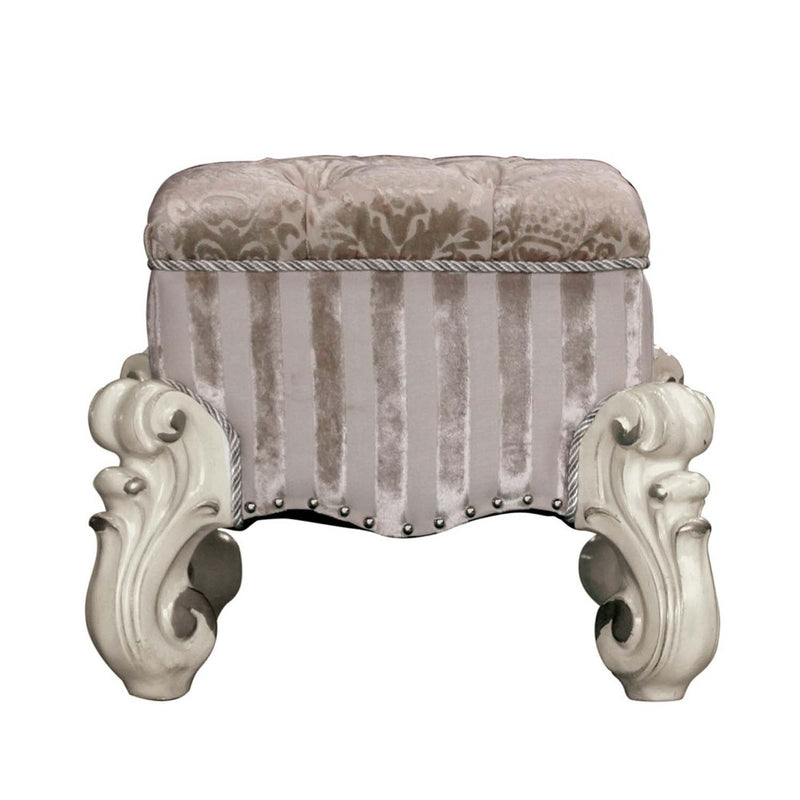 Versailles Vanity Stool, Ivory Fabric & Bone White Finish Acme