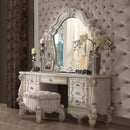 Versailles Vanity Stool, Ivory Fabric & Bone White Finish Acme