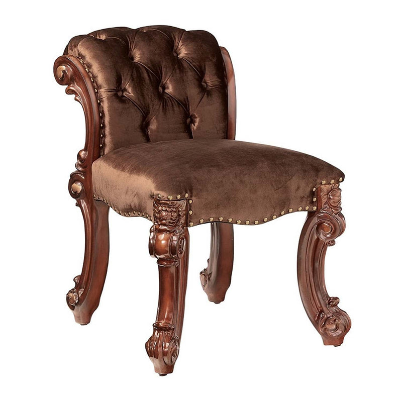 Vendome Vanity Stool, Fabric & Cherry Finish Acme