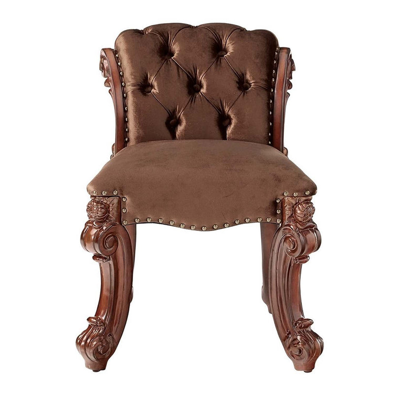 Vendome Vanity Stool, Fabric & Cherry Finish Acme