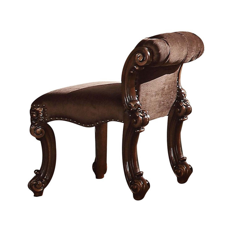 Vendome Vanity Stool, Fabric & Cherry Finish Acme
