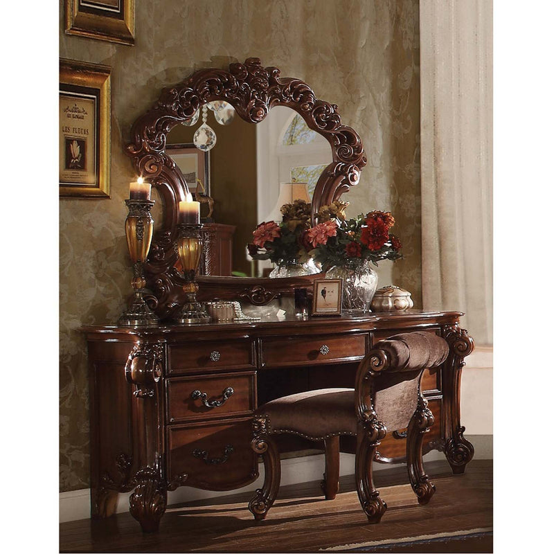 Vendome Vanity Stool, Fabric & Cherry Finish Acme