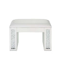 Nysa Vanity Stool, Ivory Faux Leather , Mirrored & Faux Crystals Acme