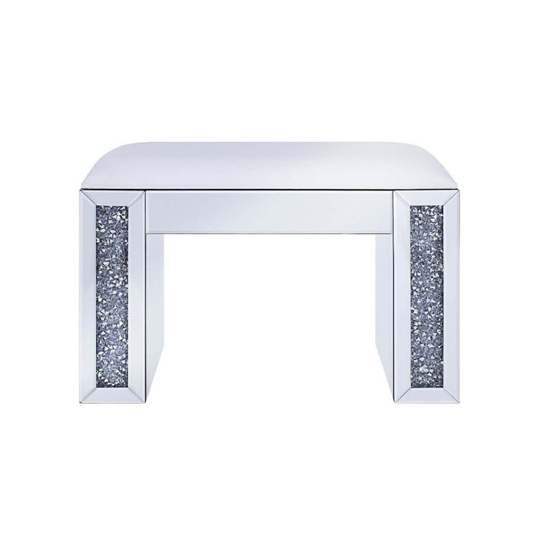 Noralie Vanity Stool, Faux Leather , Mirrored & Faux Diamonds Acme