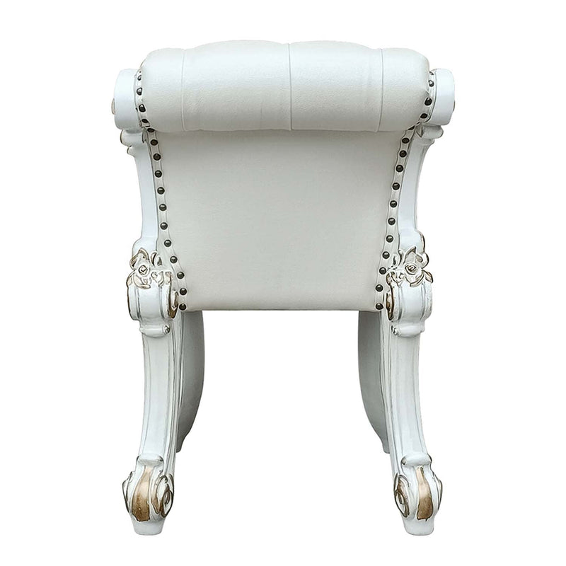 Vendome Vanity Stool, Beige Faux Leather & Antique Pearl Finish Acme