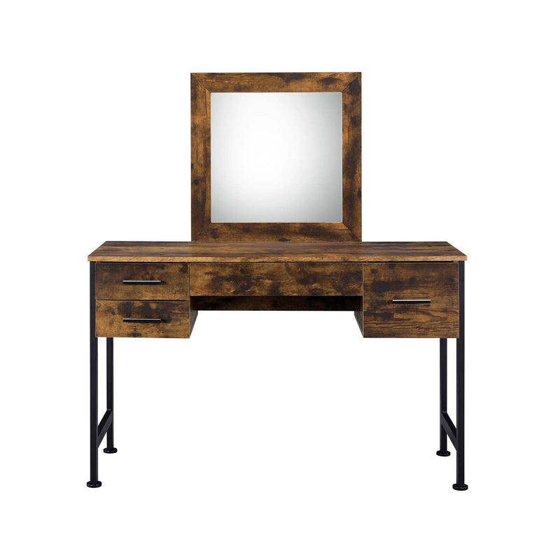 Juvanth Vanity Desk & Mirror, Rustic Oak & Black Finish Acme