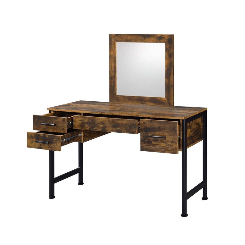 Juvanth Vanity Desk & Mirror, Rustic Oak & Black Finish Acme