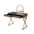 Coleen Vanity Desk w/Mirror & Jewelry Tray, Walnut & Gold Finish Acme