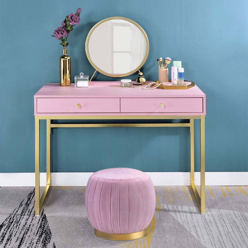 Coleen Vanity Desk w/Mirror & Jewelry Tray, Pink & Gold Finish Acme