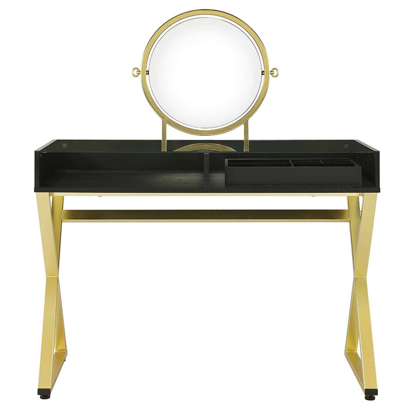 Coleen Vanity Desk w/Mirror & Jewelry Tray, Black & Gold Finish Acme